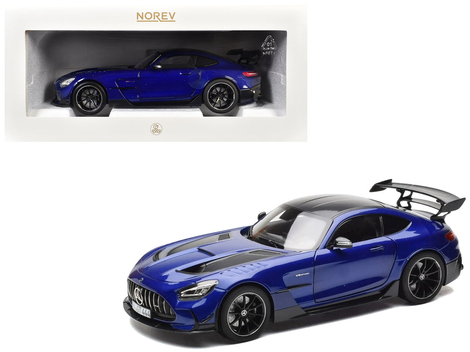 2021 Mercedes-Benz AMG GT Black Series Blue Metallic with Carbon Top and Hood Stripes 1/18 Diecast Model Car by Norev