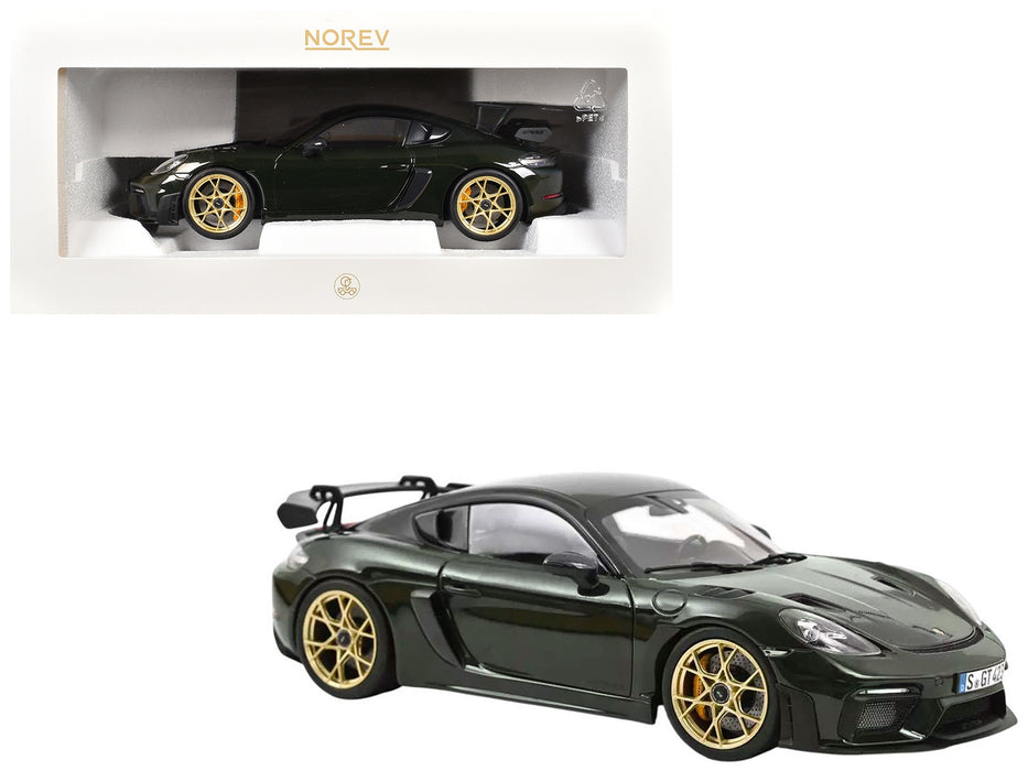 2023 Porsche Cayman GT4 RS Weissach Pack Brewster Green with Carbon Hood 1/18 Diecast Model Car by Norev