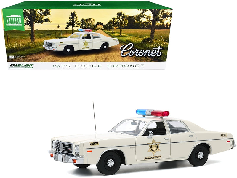 1975 Dodge Coronet Cream "Hazzard County Sheriff" 1/18 Diecast Model Car by Greenlight