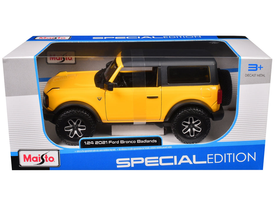 2021 Ford Bronco Badlands Yellow with Black Top "Special Edition" 1/24 Diecast Model Car by Maisto