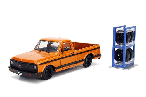 1972 Chevrolet Cheyenne Pickup Truck Orange with Black Stripes and Extra Wheels "Just Trucks" Series 1/24 Diecast Model Car by Jada