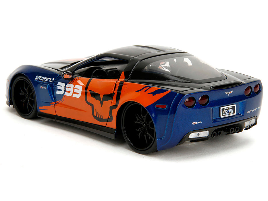 NEW 2006 Chevrolet Corvette Z06 #333 "Spirit Racing" Blue Metallic and Orange with Black Hood and Top "Bigtime Muscle" Series 1/24 Diecast Model Car by Jada