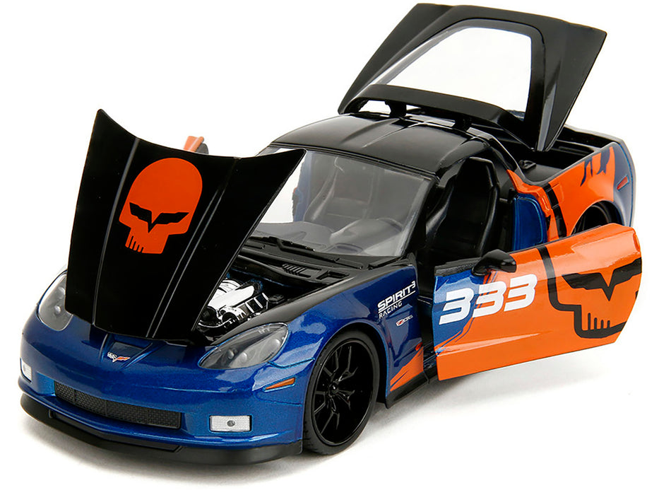 NEW 2006 Chevrolet Corvette Z06 #333 "Spirit Racing" Blue Metallic and Orange with Black Hood and Top "Bigtime Muscle" Series 1/24 Diecast Model Car by Jada