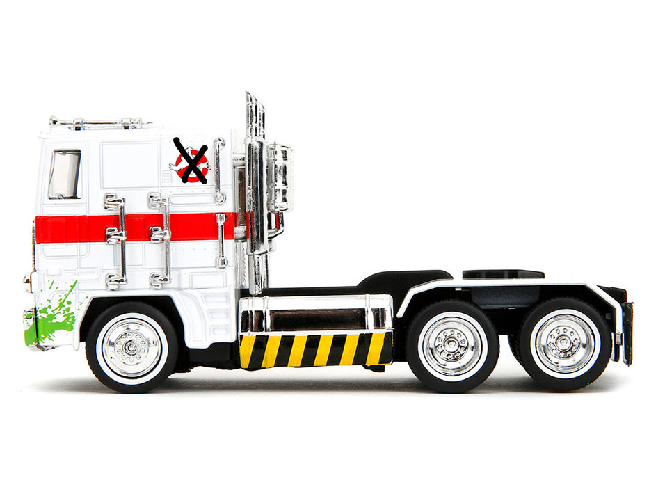 G1 Autobot Optimus Prime Truck White with Robot on Chassis from "Transformers" TV Series - "Ghostbusters" (1984) Movie Crossover "Hollywood Rides" Series Diecast Model by Jada
