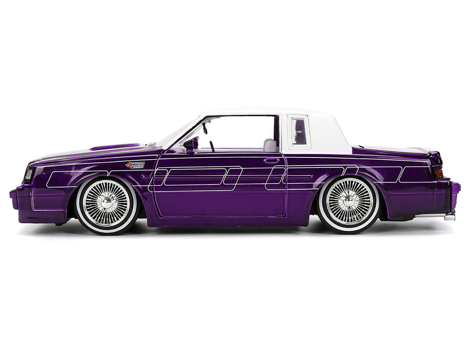 1987 Buick Grand National Candy Purple with Graphics and White Top and Interior "Bigtime Muscle" Series 1/24 Diecast Model Car by Jada