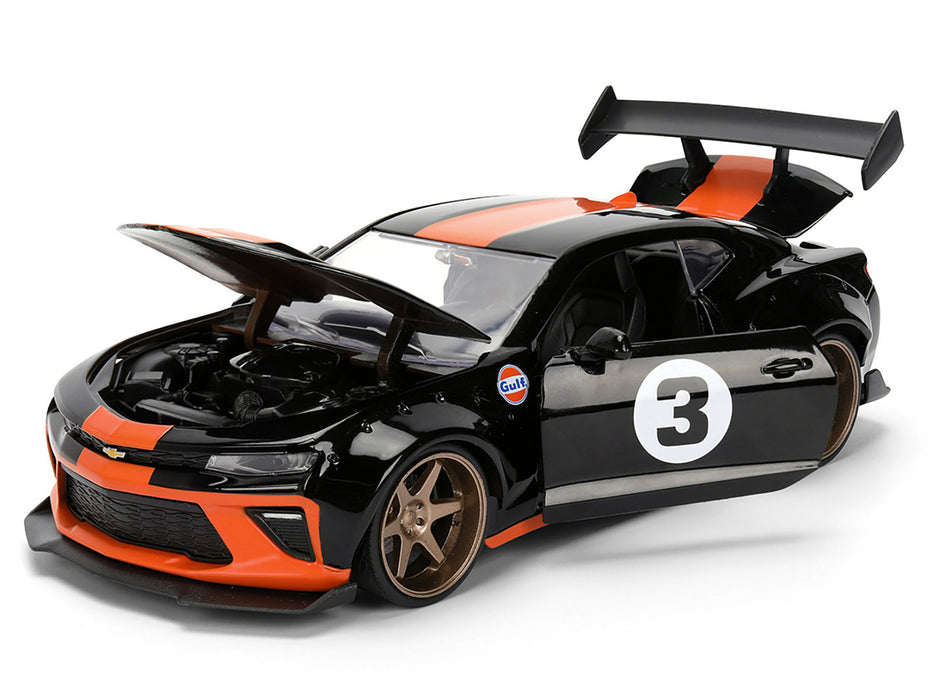 NEW 2016 Chevrolet Camaro #3 "Gulf Oil" Black with Orange Stripe "Wide Body" Series 1/24 Diecast Model Car by Jada