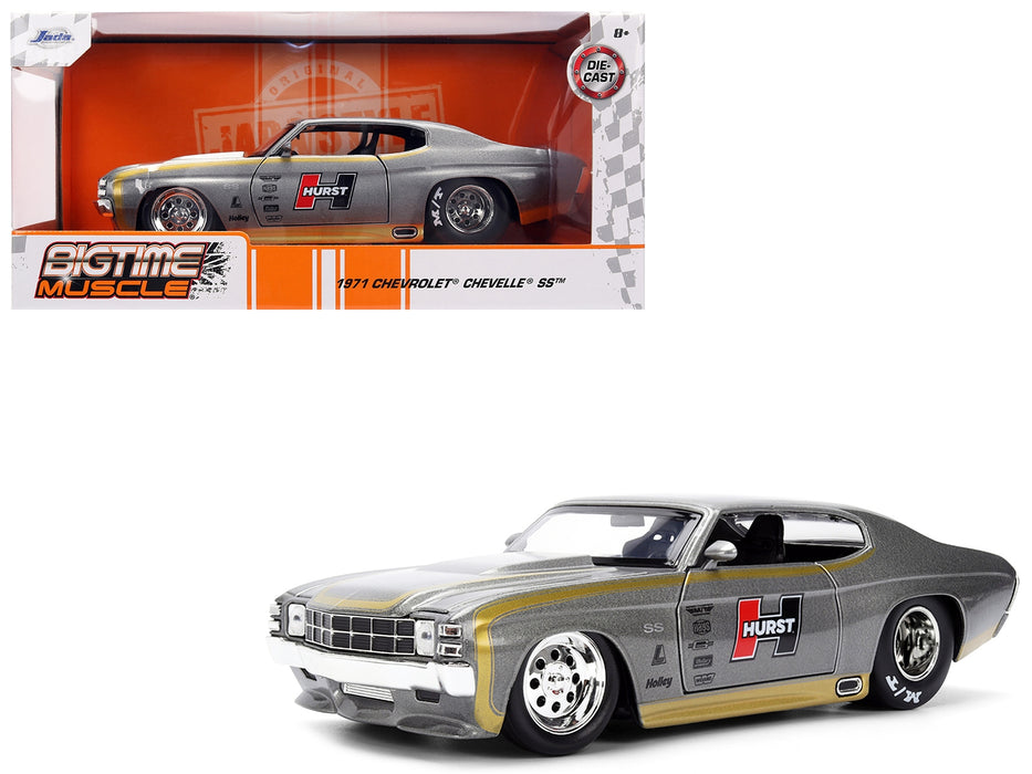 1971 Chevrolet Chevelle SS "Hurst" Gray Metallic with Gold Stripes "Bigtime Muscle" Series 1/24 Diecast Model Car by Jada