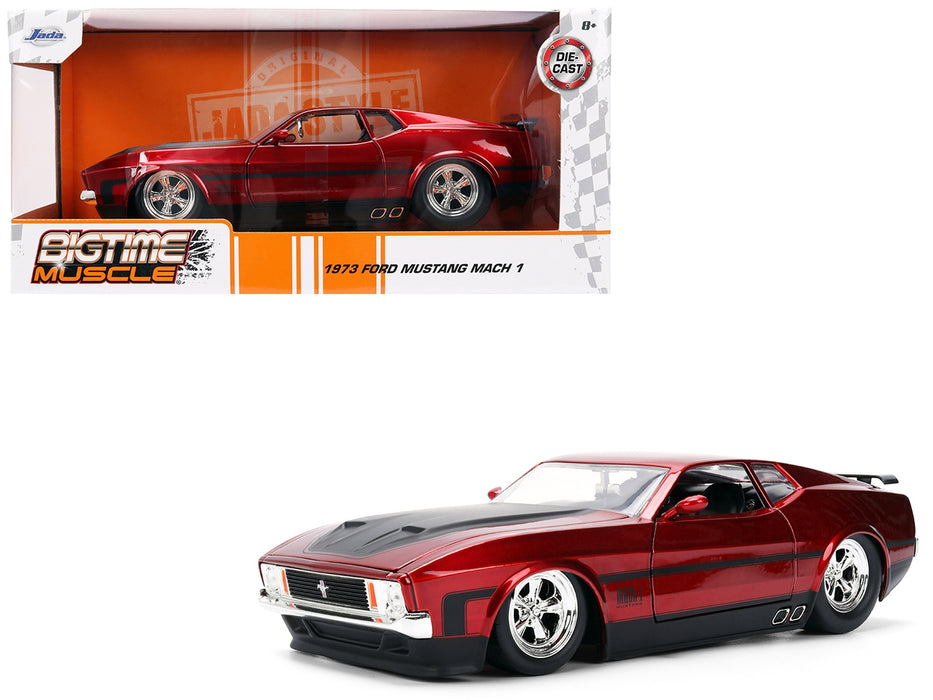 1973 Ford Mustang Mach 1 Red Metallic with Matt Black Hood and Black Stripes "Bigtime Muscle" Series 1/24 Diecast Model Car by Jada