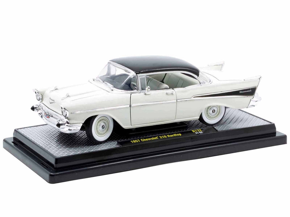 1957 Chevrolet 210 Hardtop White with a Black Top and White and Black Interior Limited Edition to 6650 pieces Worldwide 1/24 Diecast Model Car by M2 Machines