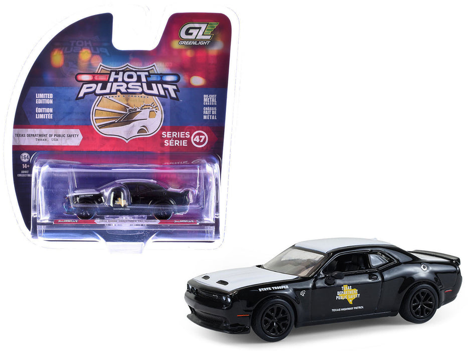 2020 Dodge Challenger SRT Hellcat "Texas Department of Public Safety" Black and White "Hot Pursuit" Series 47 1/64 Diecast Model Car by Greenlight