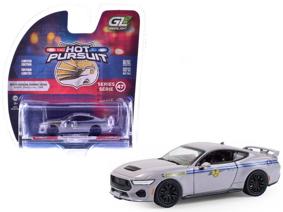 2023 Ford Mustang GT "South Carolina Highway Patrol" Gray with Blue Stripes "Hot Pursuit" Series 47 1/64 Diecast Model Car by Greenlight