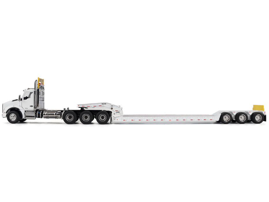 Kenworth T880 SBFA Tridem Truck with Trail King HDG Lowboy Trailer White "Transport Series" 1/50 Diecast Model by Diecast Masters