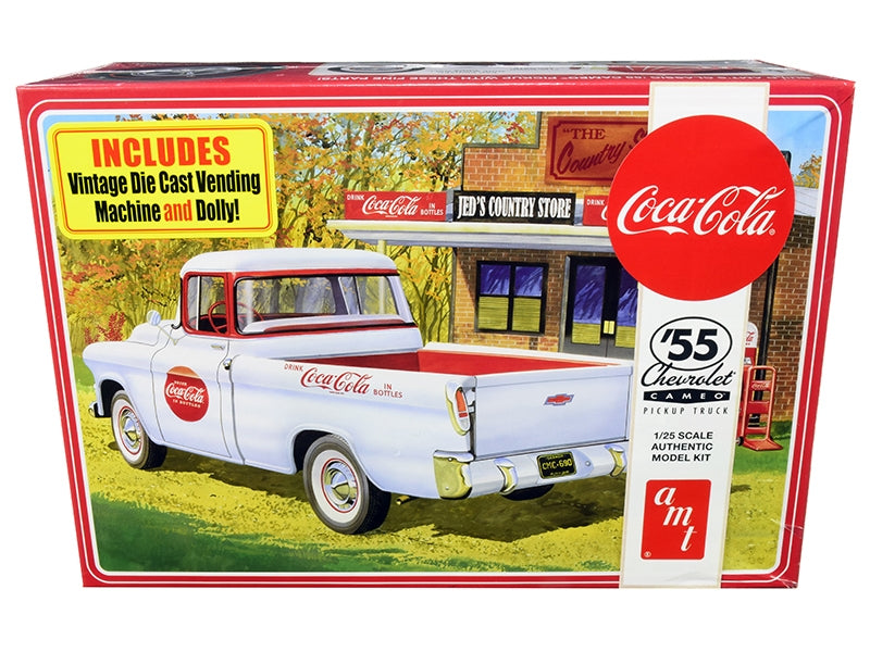 Skill 3 Model Kit 1955 Chevrolet Cameo Pickup Truck with Vintage Vending Machine and Dolly 1/25 Scale Model by AMT