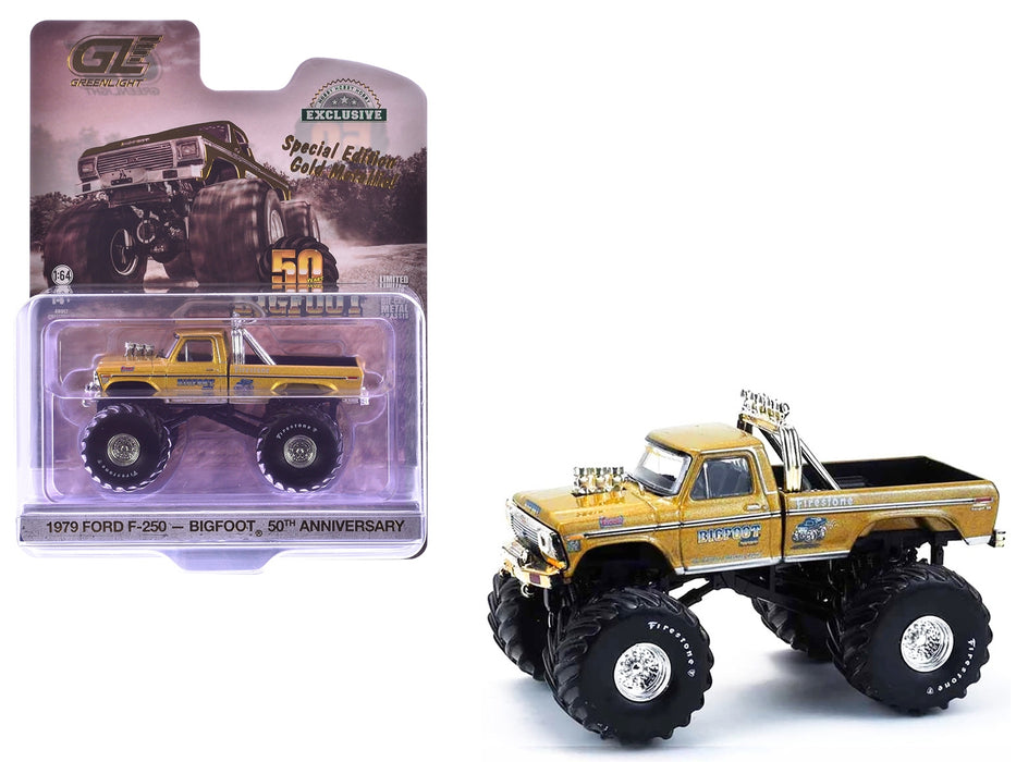 1979 Ford F-250 Monster Truck "Bigfoot #1 50th Anniversary" Gold Metallic "Hobby Exclusive" Series 1/64 Diecast Model Car by Greenlight
