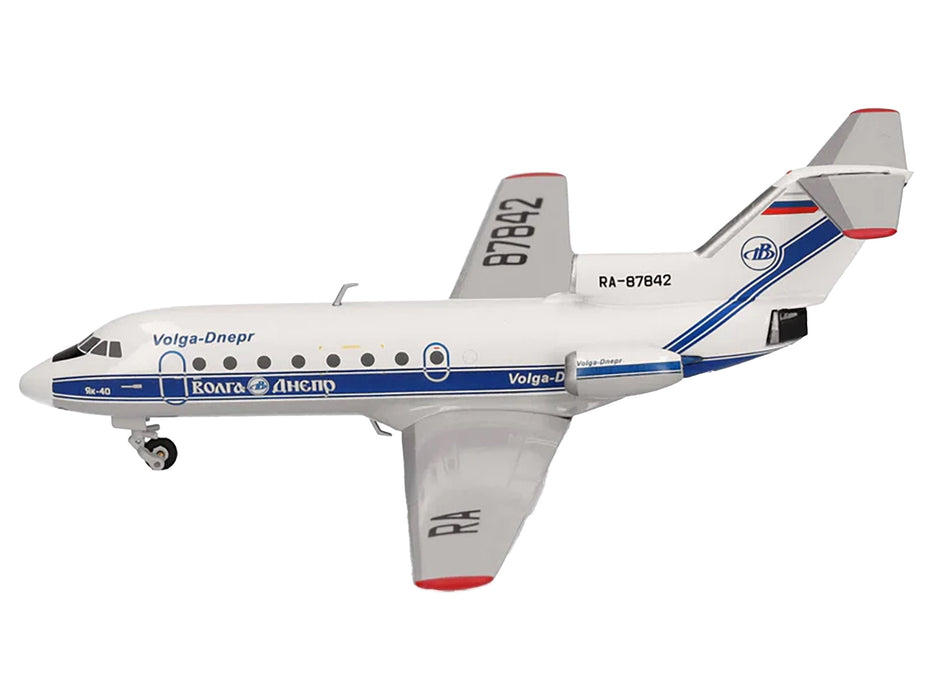 Yakovlev Yak-40 Commercial Aircraft "Volga-Dnepr Airlines" (RA-87842) White with Blue Stripes 1/200 Diecast Model Airplane by Herpa