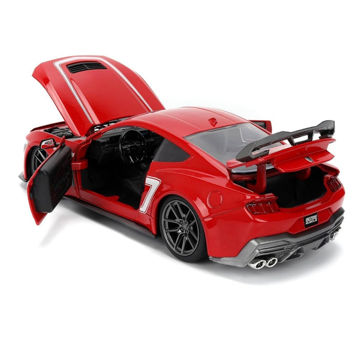 NEW 2024 Ford Mustang Dark Horse Red with White Racing Stripes “65” Graphics “Bigtime Muscle” Series 1/24 Diecast Model Car by Jada