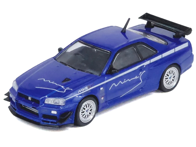 Nissan Skyline GT-R (R34) V-SPEC RHD (Right Hand Drive) "Tuned by Mine's" Blue Metallic 1/64 Diecast Model Car by Inno Models