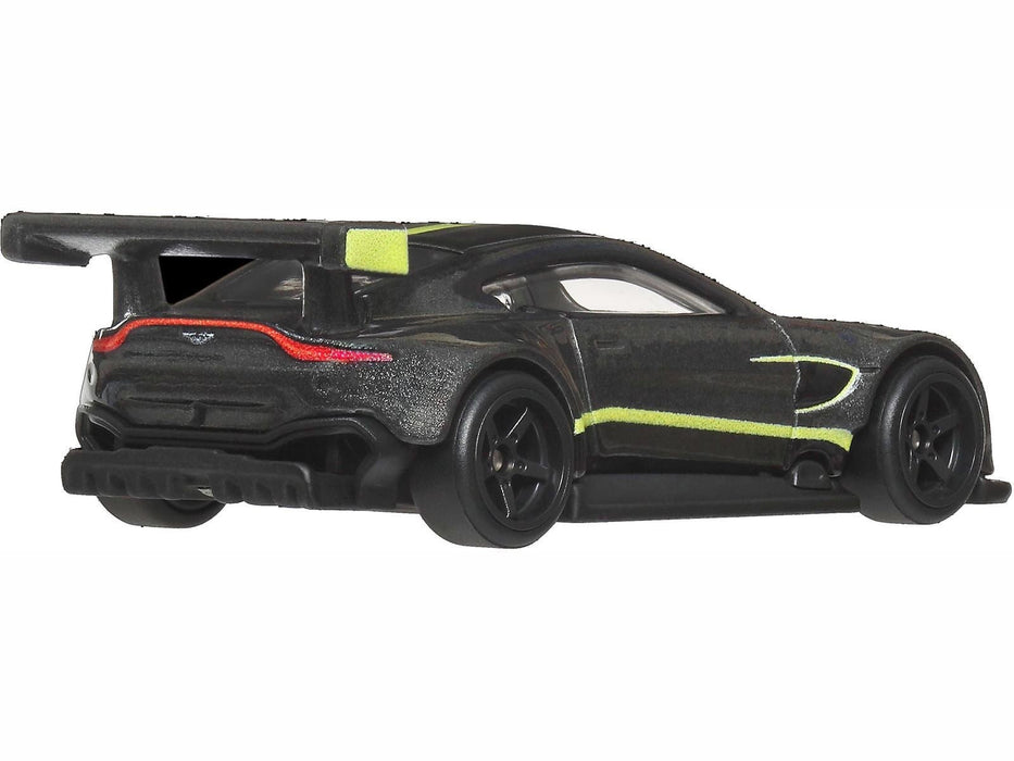 Aston Martin Vantage GTE Dark Gray Metallic with Lime Green Stripes "Euro Speed" Series Diecast Model Car by Hot Wheels