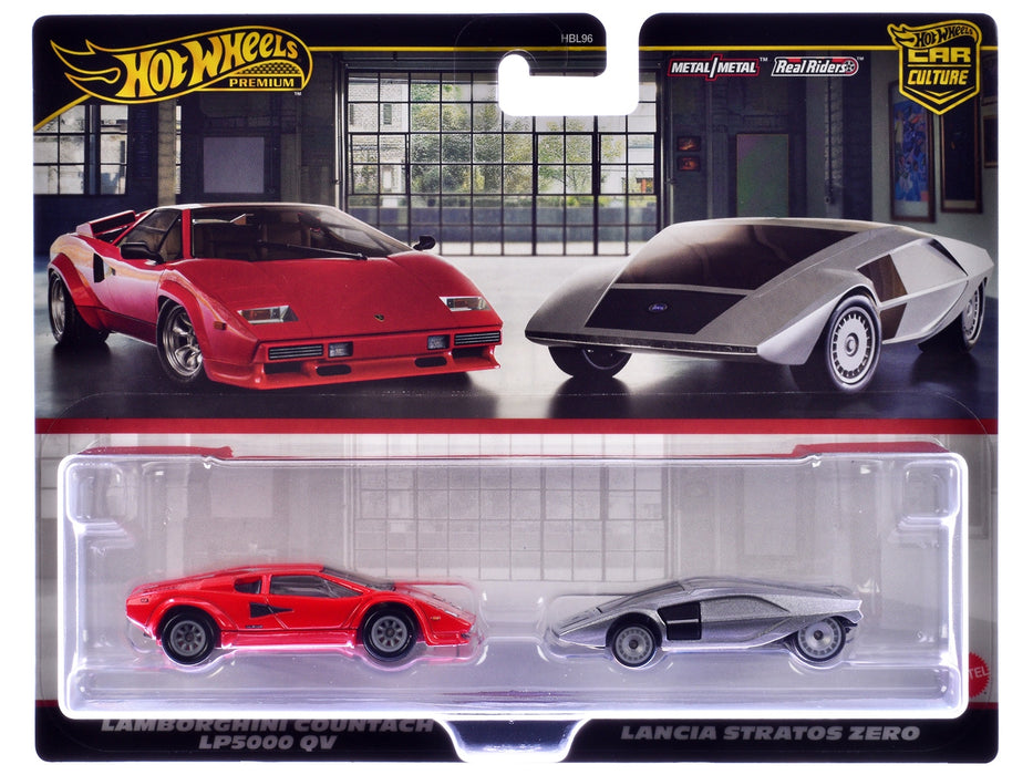 Lamborghini Countach LP5000 QV Red and Lancia Stratos Zero Gray Metallic "Car Culture" Set of 2 Cars Diecast Model Cars by Hot Wheels