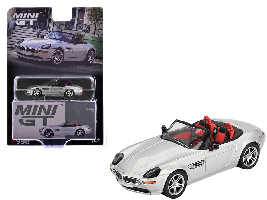 BMW Z8 Roadster Silver Metallic with Red and Black Interior Limited Edition 1/64 Diecast Model Car by Mini GT