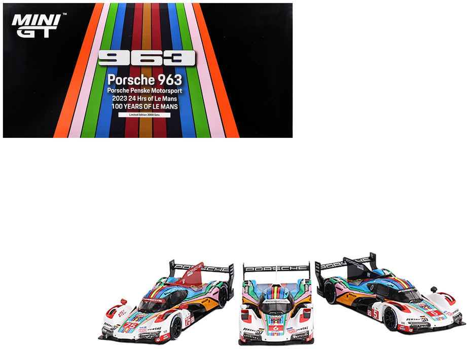 Porsche 963 "Porsche Penske Motorsport" 24 Hours of Le Mans (2023) Set of 3 Cars Limited Edition to 3000 pieces Worldwide 1/64 Diecast Model Car by Mini GT