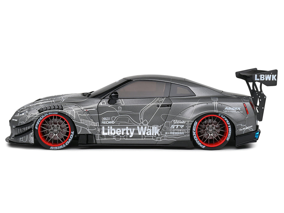 2020 Nissan GT-R (R35) RHD (Right Hand Drive) with Liberty Walk 2.0 Body Kit Dark Silver "Catalogue Design" 1/18 Diecast Model Car by Solido