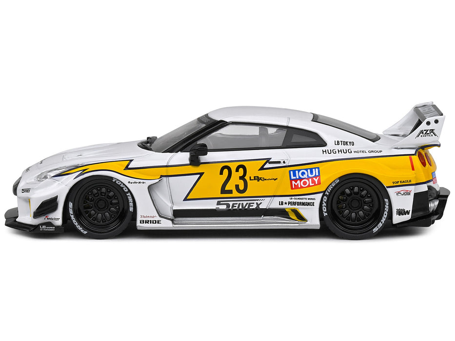 2019 Nissan GTR35 "LBWK Silhouette" RHD (Right Hand Drive) #23 White with Yellow Graphics 1/43 Diecast Model Car by Solido