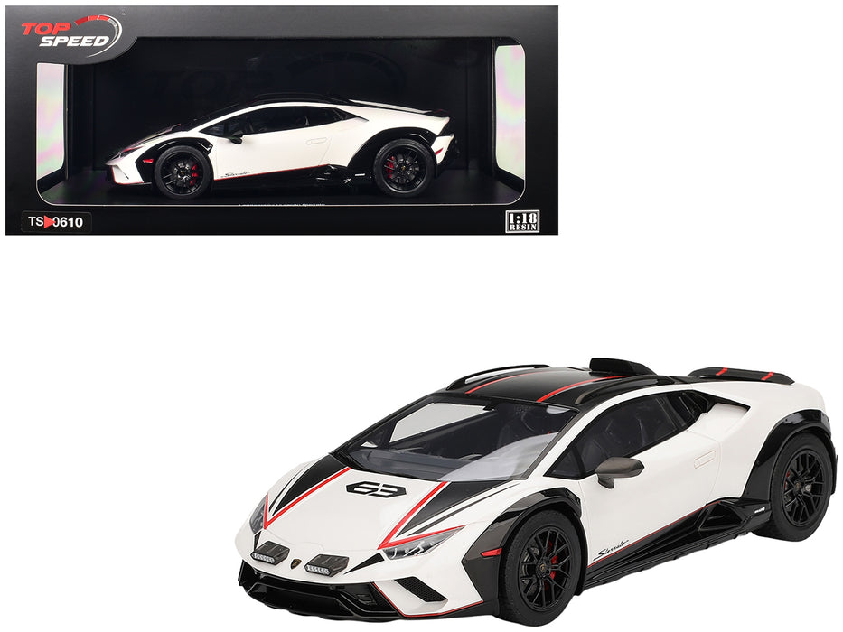 Lamborghini Huracan Sterrato Bianco Asopo White with Matt Black Top and Red Stripes 1/18 Model Car by Top Speed