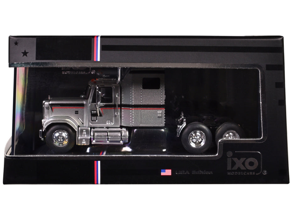 1980 GMC General Truck Tractor Silver Metallic with Black and Red Stripes 1/64 Diecast Model by IXO Models