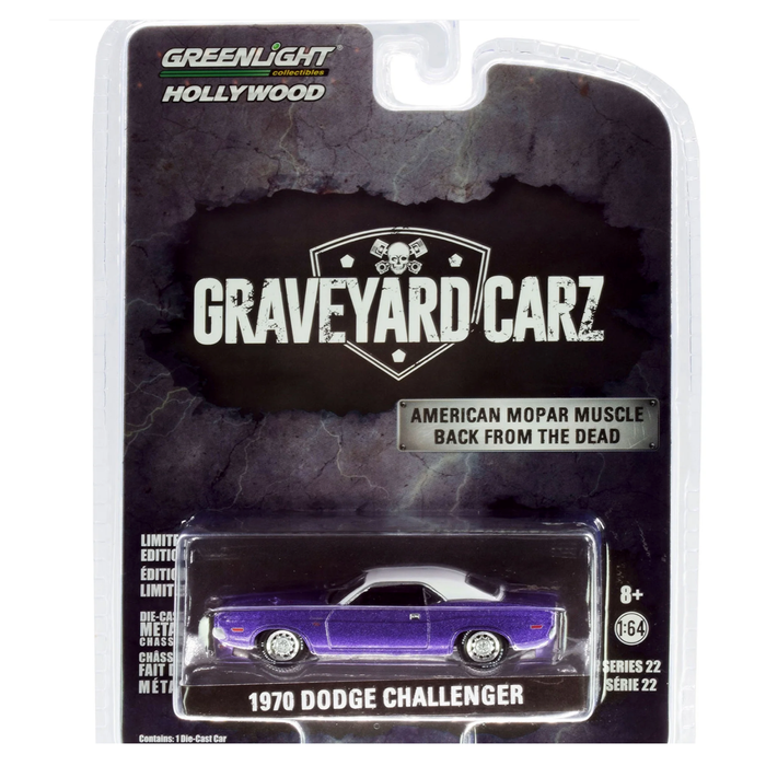 NEW 1970 Dodge Challenger Purple with White Top – 1:64 Scale | GreenLight Hollywood Graveyard Carz Series 22 Diecast Model