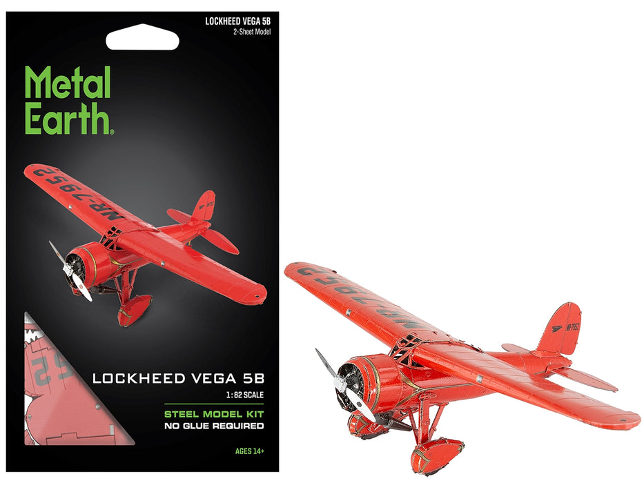 Model Kit Lockheed Vega 5B Monoplane Aircraft "Little Red Bus - Amelia Earhart" Red (Moderate Difficulty) Steel Model by Metal Earth