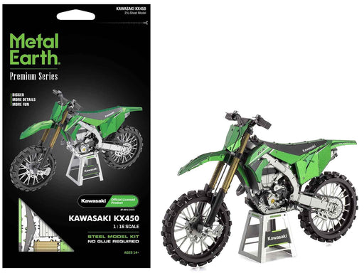 Model Kit Kawasaki KX450 Off-Road Motorcycle Green (Challenging Difficulty) Steel Model by Metal Earth