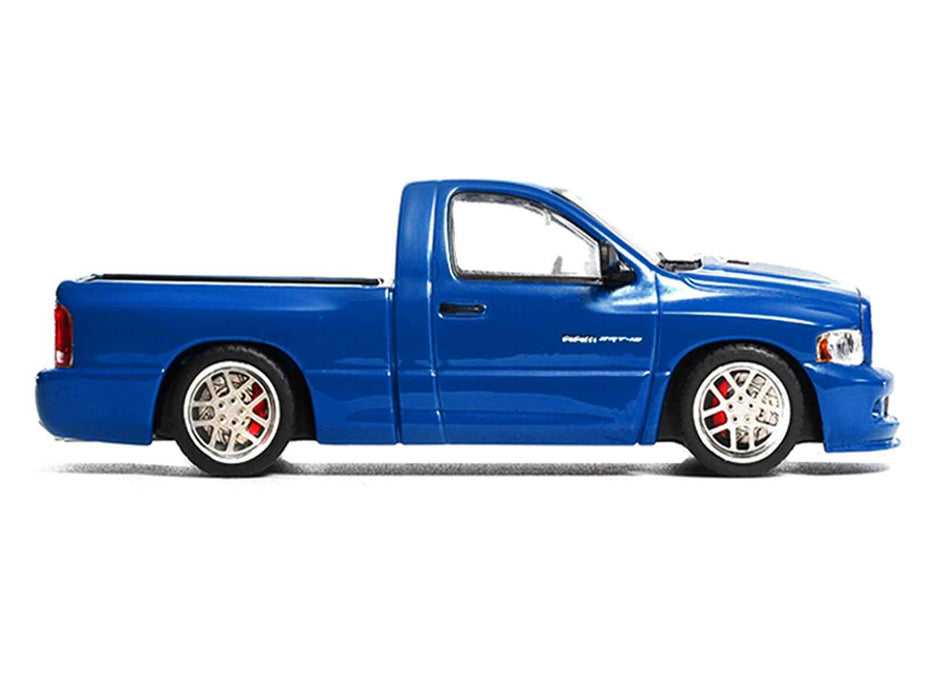 2003 Dodge Ram SRT-10 Pickup Truck Electric Blue Metallic with White Stripes 1/64 Diecast Model Car by Shoom64 Models