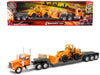 Kenworth W900 Truck with Lowboy Trailer Orange and Wheel Loader Yellow "Long Haul Trucker" Series 1/32 Diecast Model by New Ray - Miniature Motors