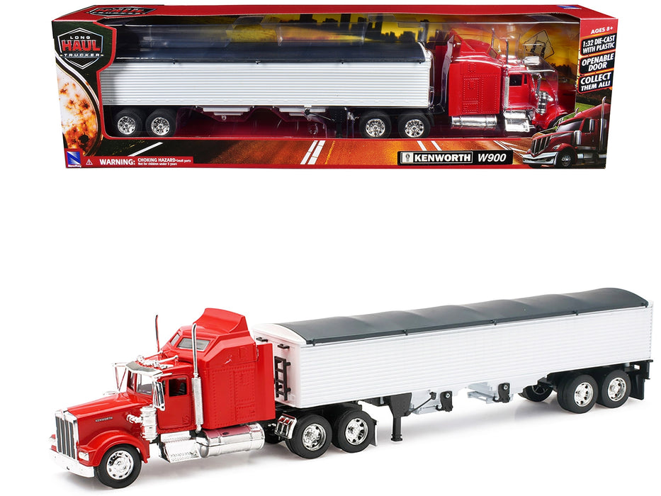 Kenworth W900 Grain Truck Red and White "Long Haul Truckers" Series 1/32 Diecast Model by New Ray - Miniature Motors