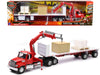 Freightliner 114SD Flatbed Truck with Crane Red with Accessories "Long Haul Trucker" Series 1/32 Diecast Model by New Ray - Miniature Motors