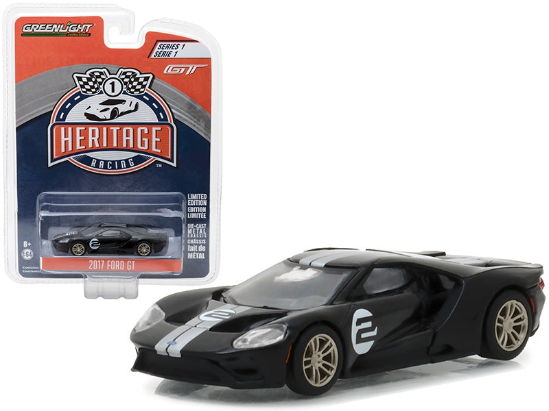 2017 Ford GT Black #2 - Tribute to 1966 Ford GT40 MK II #2 Racing Heritage Series 1 1/64 Diecast Model Car by Greenlight - Miniature Motors