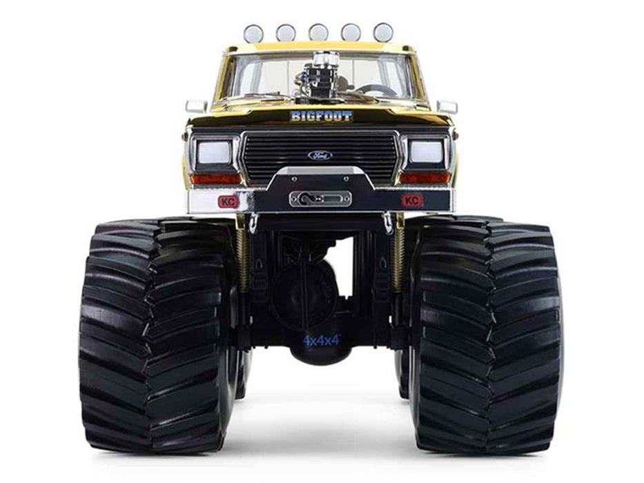 1979 Ford F-250 Monster Truck "Bigfoot #1 50th Anniversary" Gold Chrome with Bob Chandler Standing Figure "Kings of Crunch" Series 1/18 Diecast Model Car by Greenlight