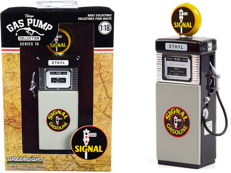 1951 Wayne 505 Gas Pump "Signal Gasoline" Black and Gray "Vintage Gas Pumps" Series 10 1/18 Diecast Model by Greenlight - Miniature Motors