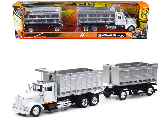 Kenworth W900 Dump Truck with Twin Dump Body White and Chrome "Long Haul Trucker" Series 1/43 Diecast Model by New Ray - Miniature Motors