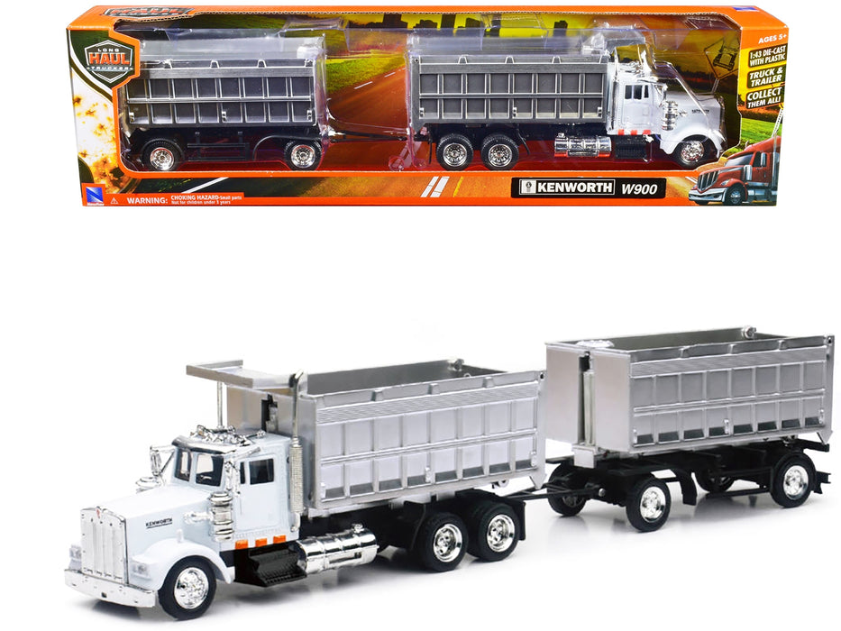 Kenworth W900 Dump Truck with Twin Dump Body White and Chrome "Long Haul Trucker" Series 1/43 Diecast Model by New Ray - Miniature Motors