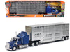 Kenworth W900 Truck Blue with Potbelly Livestock Trailer Chrome "Long Haul Truckers" Series 1/43 Diecast Model by New Ray - Miniature Motors