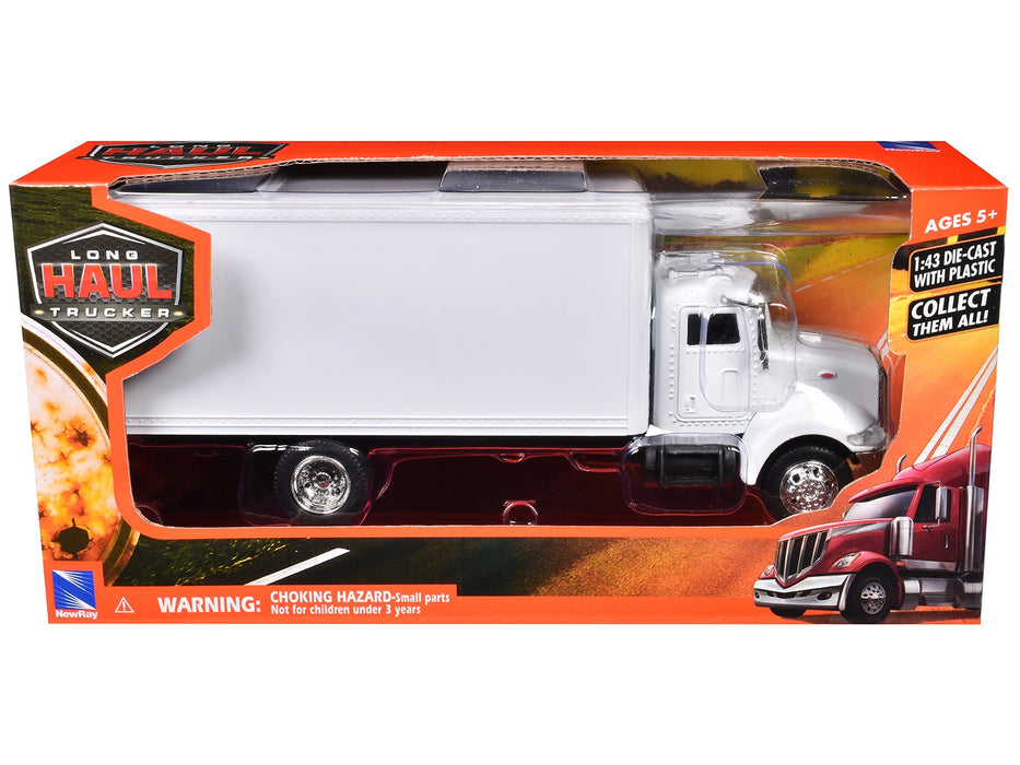 Peterbilt Utility 335 Box Truck White 1/43 Diecast Model by New Ray - Miniature Motors