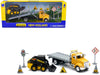 Peterbilt Roll-Off Flatbed Truck Yellow and New Holland L228 Skid Steer Yellow with Road Signs "New Holland Construction" Series 1/43 Diecast Model by New Ray - Miniature Motors