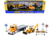 Peterbilt 335 Roll-Off Flatbed Truck and New Holland B110C Backhoe Loader with Street Signs "New Holland Construction" Diecast Models by New Ray - Miniature Motors