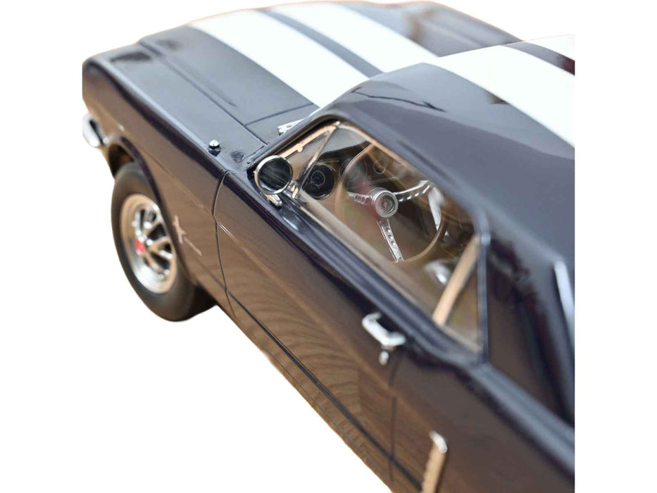 1965 Ford Mustang Hardtop Coupe Nightmist Blue Metallic with White Stripes 1/18 Diecast Model Car by Norev