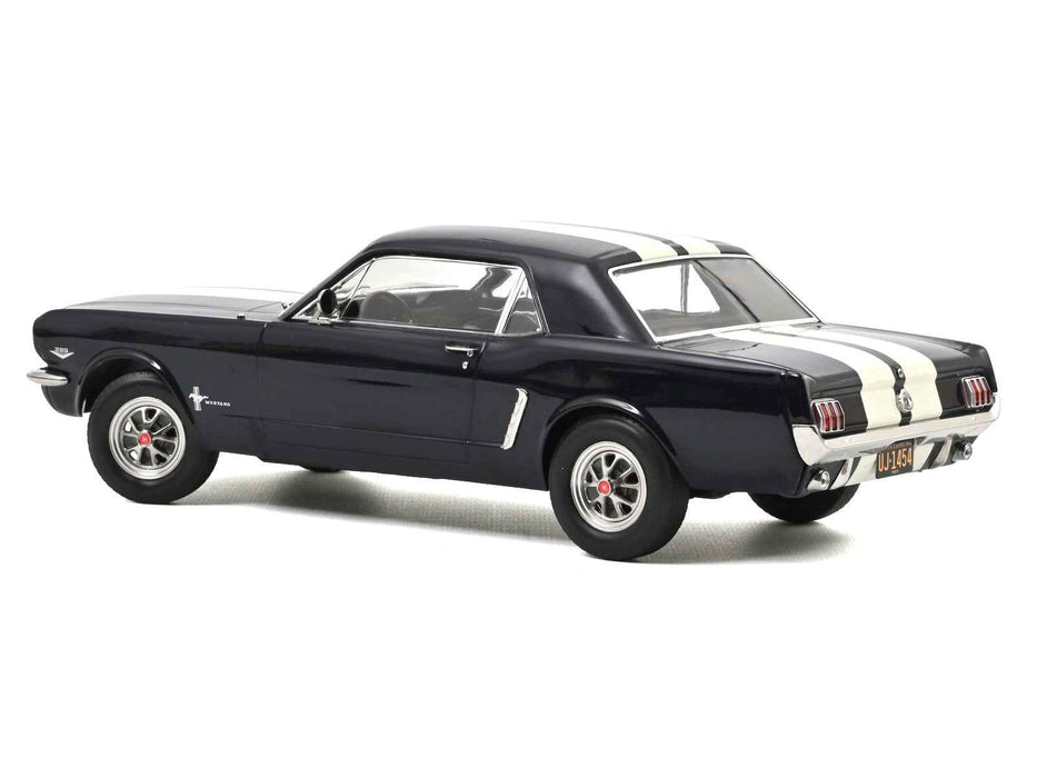 1965 Ford Mustang Hardtop Coupe Nightmist Blue Metallic with White Stripes 1/18 Diecast Model Car by Norev