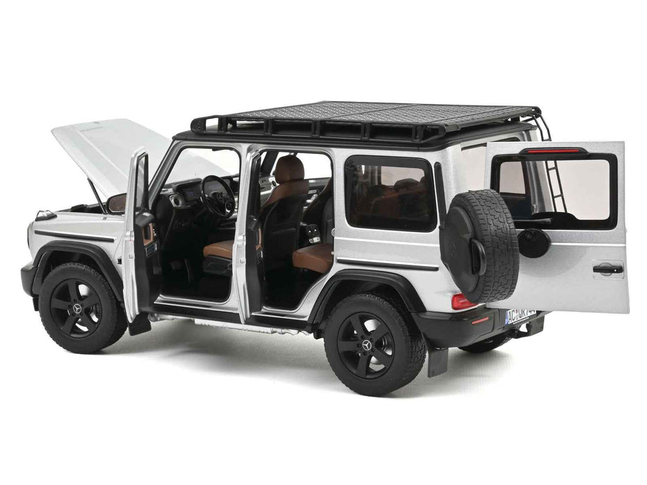 2024 Mercedes-Benz G-Class Professional Iridium Silver Metallic with Black Top and Roof Rack 1/18 Diecast Model Car by Norev