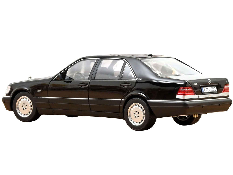 1997 Mercedes-Benz S600 Obsidian Black Metallic 1/18 Diecast Model Car by Norev