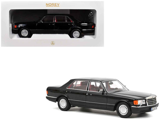 1991 Mercedes-Benz 560 SEL Type W126 Black with Red Interior 1/18 Diecast Model Car by Norev